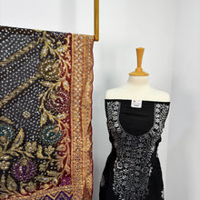 Load image into Gallery viewer, Indian Raw silk With Indian Golden Silver Mukesh Work
