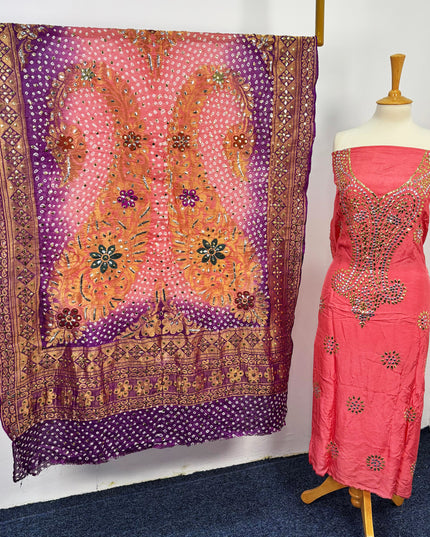 Indian Raw silk With Indian Golden Silver Mukesh Work