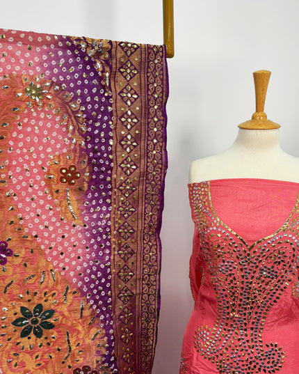 Indian Raw silk With Indian Golden Silver Mukesh Work