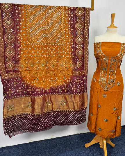 Indian Raw silk With Indian Golden Silver Mukesh Work