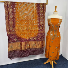 Load image into Gallery viewer, Indian Raw silk With Indian Golden Silver Mukesh Work
