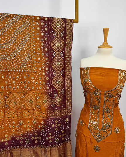 Indian Raw silk With Indian Golden Silver Mukesh Work