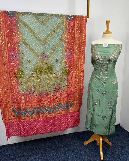 Indian Raw silk With Indian Golden Silver Mukesh Work