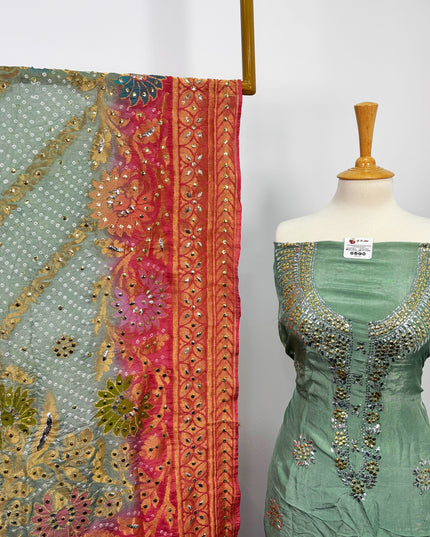 Indian Raw silk With Indian Golden Silver Mukesh Work