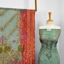 Load image into Gallery viewer, Indian Raw silk With Indian Golden Silver Mukesh Work
