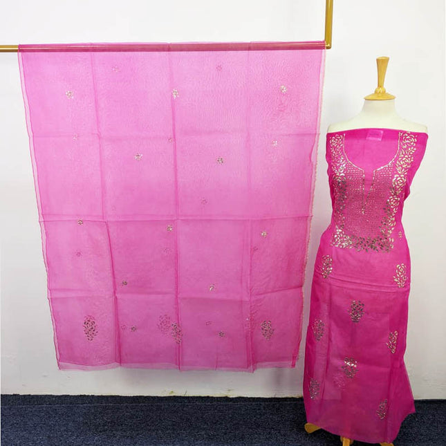 Organza with Indian Rose Gold Mukesh Work 2PC Unstitched