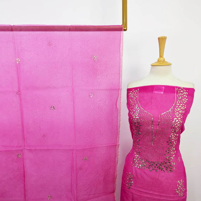Organza with Indian Rose Gold Mukesh Work 2PC Unstitched
