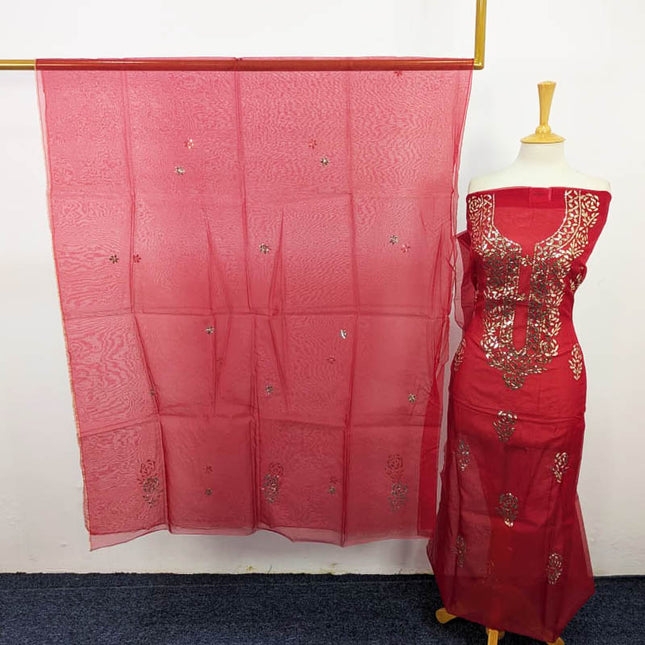 Handmade Indian Rose Gold Mukesh Work Organza 2PC Unstitched