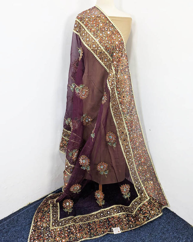Fancy Organza with Block Print Work Dupatta