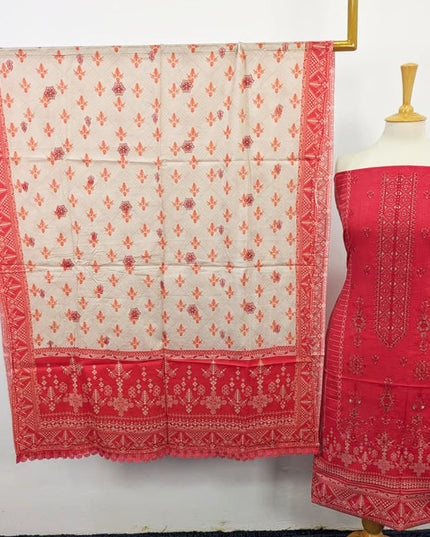 Embroidered Lawn With Lace Border Dupatta 3PC Unstitched