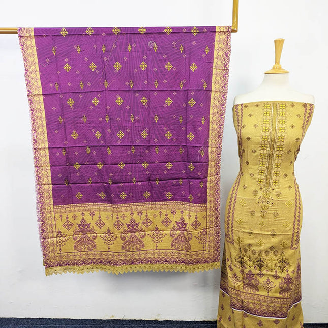 Embroidered Lawn with Lace Border Dupatta 3Pc Unstitched