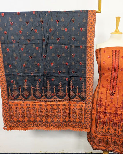 Embroidered Lawn With Lace Border Dupatta 3PC Unstitched