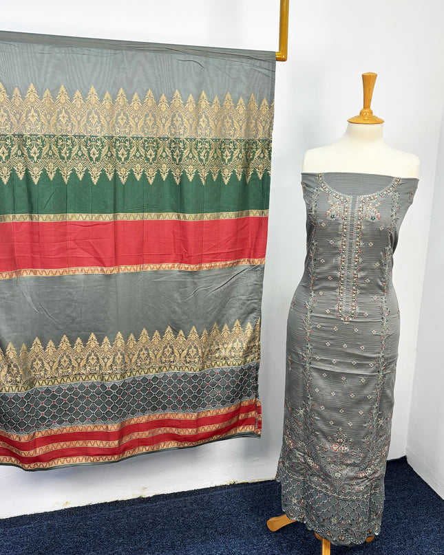 Fancy Embroidered Lawn With Chikankari Work & Banarasi Dupatta