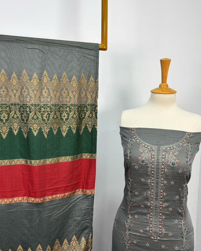 Fancy Embroidered Lawn With Chikankari Work & Banarasi Dupatta