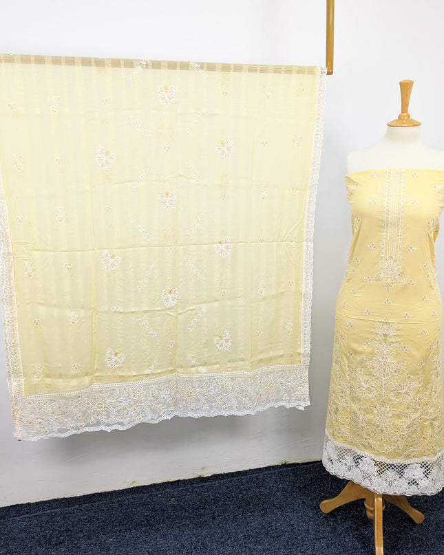 Fancy Chikankari Lawn With Chiffon Dupatta 3pc Unstitched
