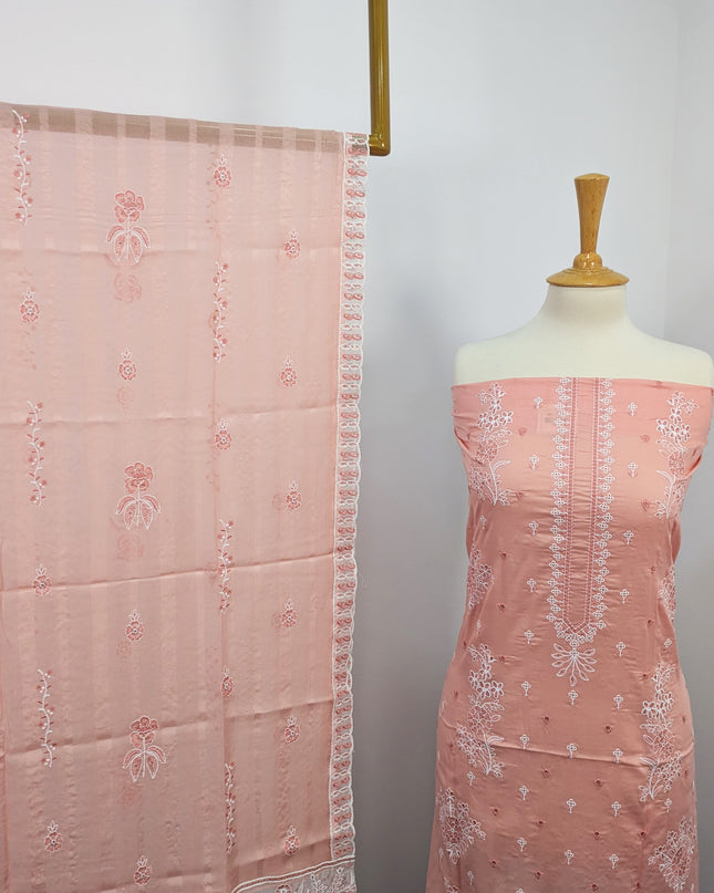 Fancy Chikankari Lawn With Chiffon Dupatta 3pc Unstitched