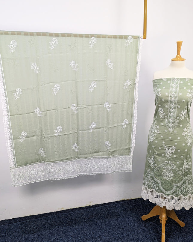 Fancy Chikankari Lawn With Chiffon Dupatta 3pc Unstitched