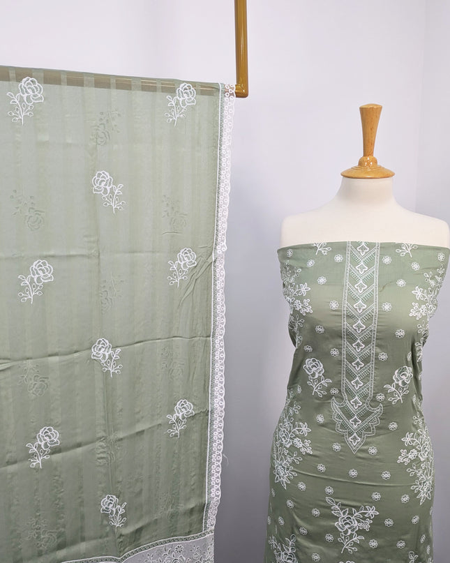 Fancy Chikankari Lawn With Chiffon Dupatta 3pc Unstitched