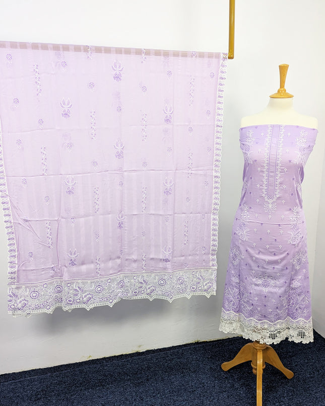 Fancy Chikankari Lawn With Chiffon Dupatta 3pc Unstitched
