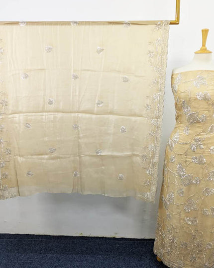 Fancy Silk with Front and Back Full Jaal Cut Dana Work 2PC Unstitched