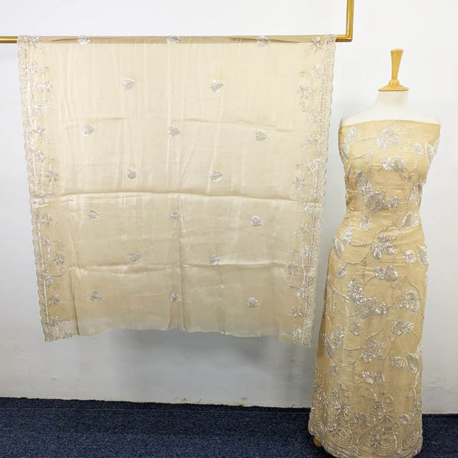 Fancy Silk with Front and Back Full Jaal Cut Dana Work 2PC Unstitched