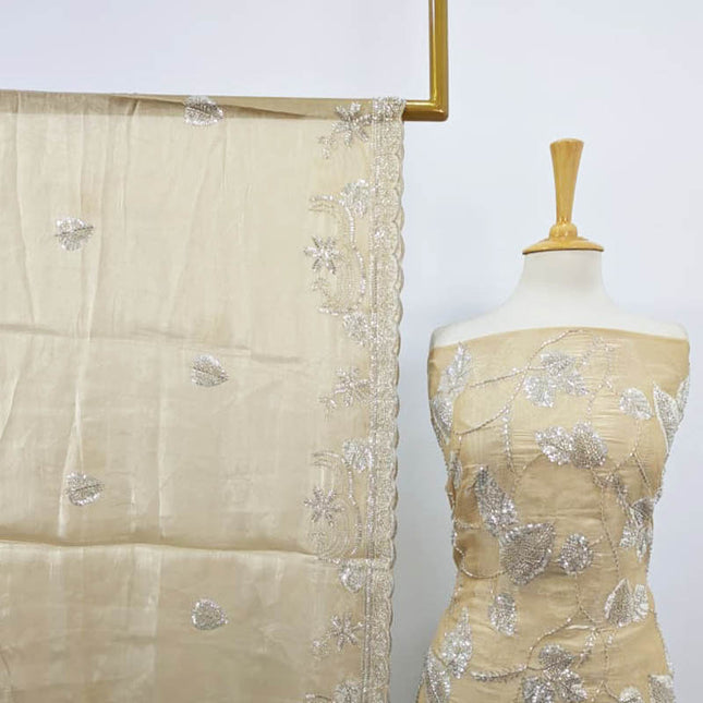 Fancy Silk with Front and Back Full Jaal Cut Dana Work 2PC Unstitched