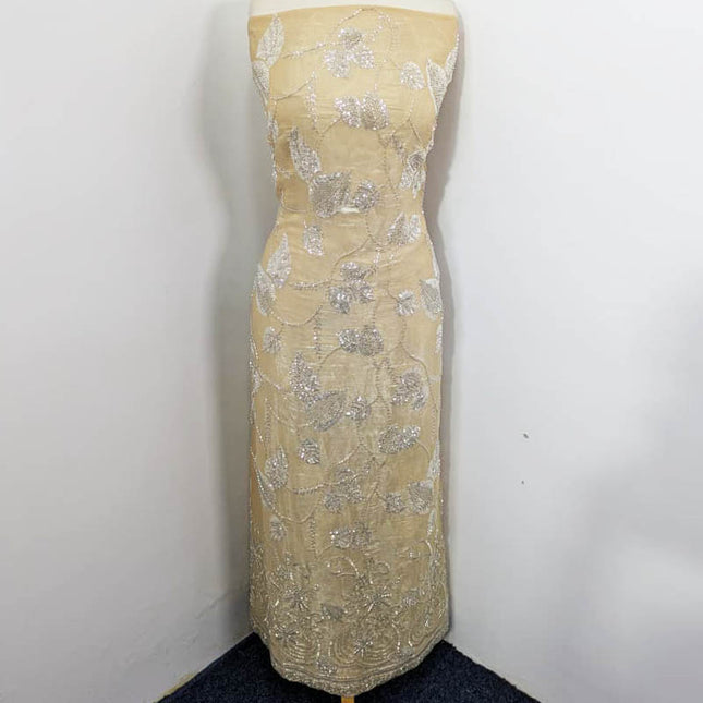 Fancy Silk with Front and Back Full Jaal Cut Dana Work 2PC Unstitched