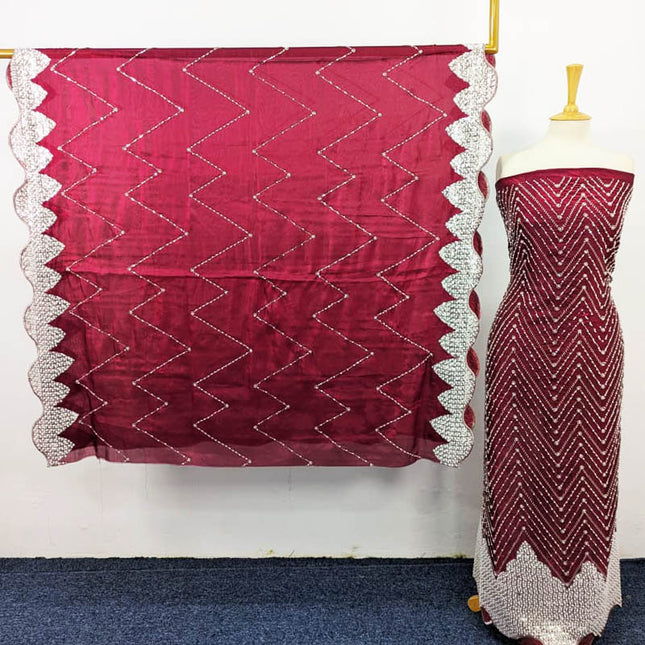 Fancy Silk Cut Dana with Sitara Moti Work 2PC Unstitched