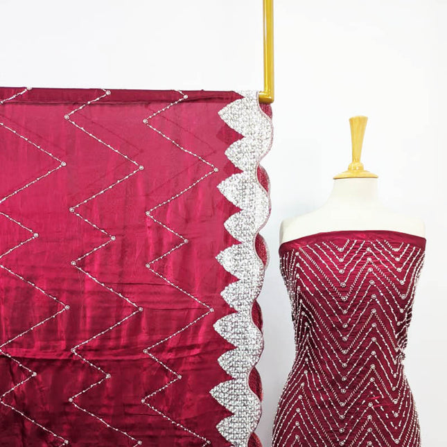 Fancy Silk Cut Dana with Sitara Moti Work 2PC Unstitched