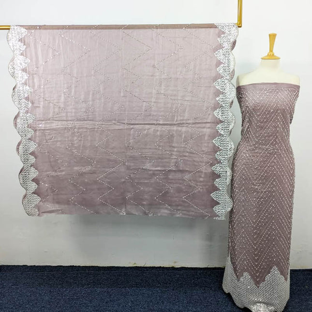 Fancy Silk Cut Dana with Sitara Moti Work 2PC Unstitched