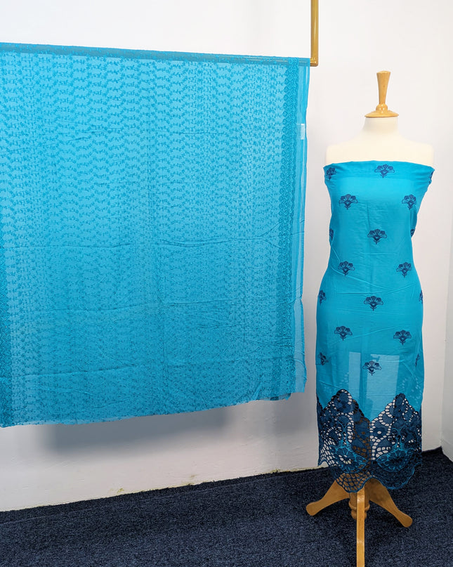Fancy Chikankari Lawn With Chiffon Dupatta  3piece suit