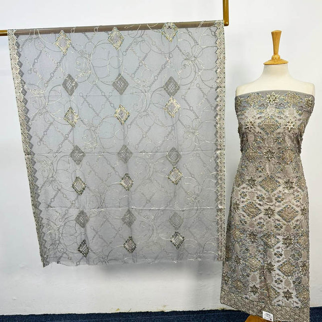 Premium Organza with Crinkle Chiffon Dupatta 2PC