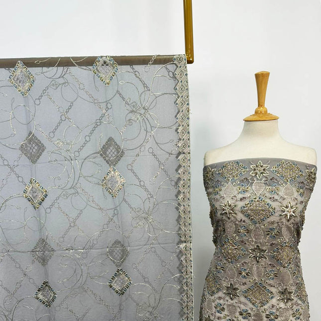 Premium Organza with Crinkle Chiffon Dupatta 2PC