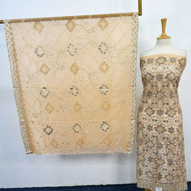 Premium Organza with Crinkle Chiffon Dupatta 2PC