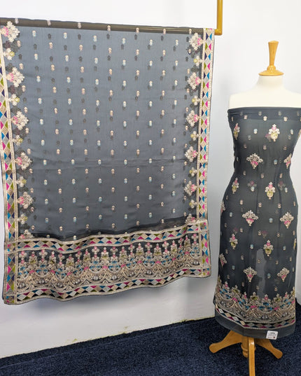 Fancy Embroidered Chiffon With Multi Color Tilla Work