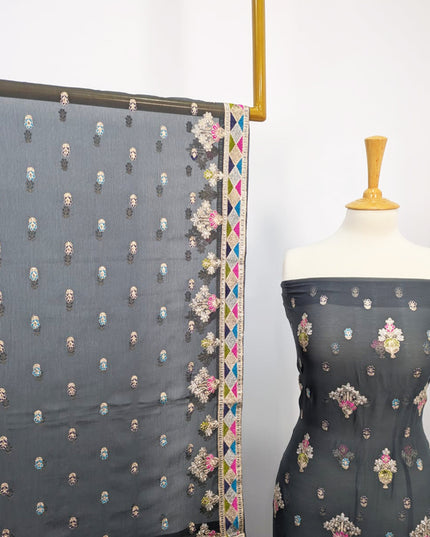 Fancy Embroidered Chiffon With Multi Color Tilla Work