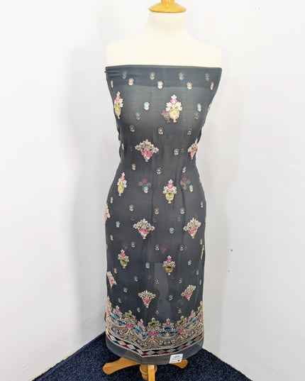 Fancy Embroidered Chiffon With Multi Color Tilla Work
