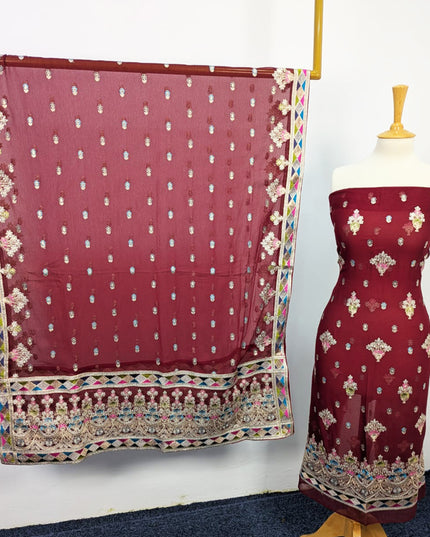 Fancy Embroidered Chiffon With Multi Color Tilla Work
