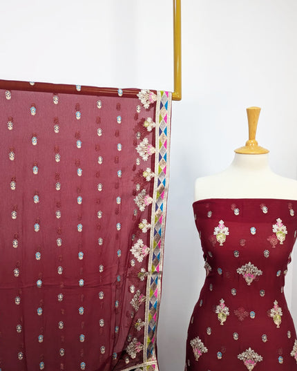 Fancy Embroidered Chiffon With Multi Color Tilla Work