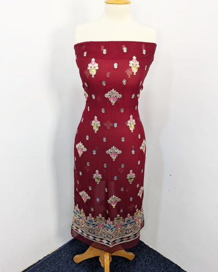 Fancy Embroidered Chiffon With Multi Color Tilla Work