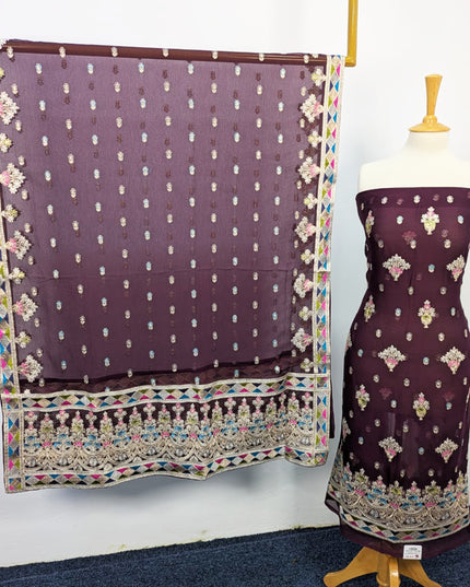 Fancy Embroidered Chiffon With Multi Color Tilla Work