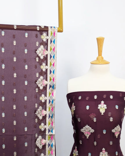 Fancy Embroidered Chiffon With Multi Color Tilla Work