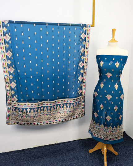 Fancy Embroidered Chiffon With Multi Color Tilla Work