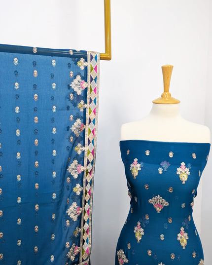 Fancy Embroidered Chiffon With Multi Color Tilla Work