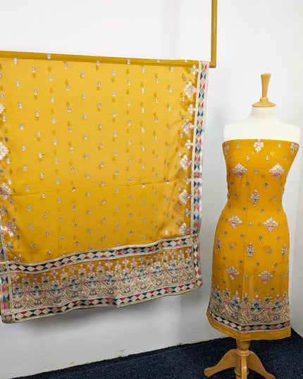 Fancy Embroidered Chiffon With Multi Color Tilla Work