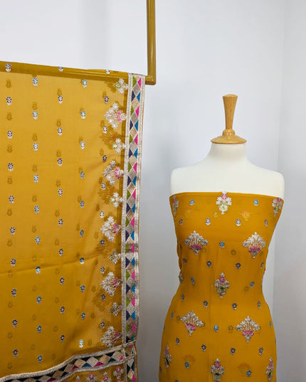 Fancy Embroidered Chiffon With Multi Color Tilla Work