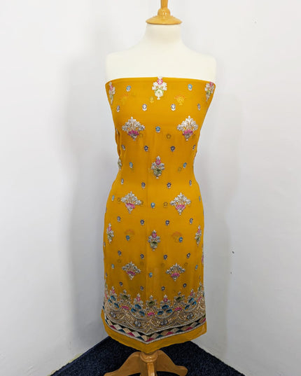 Fancy Embroidered Chiffon With Multi Color Tilla Work