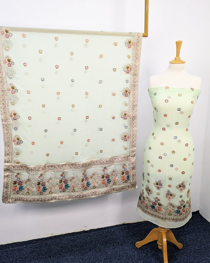 Fancy Embroidered Chiffon With Multi Color Tilla Border Work