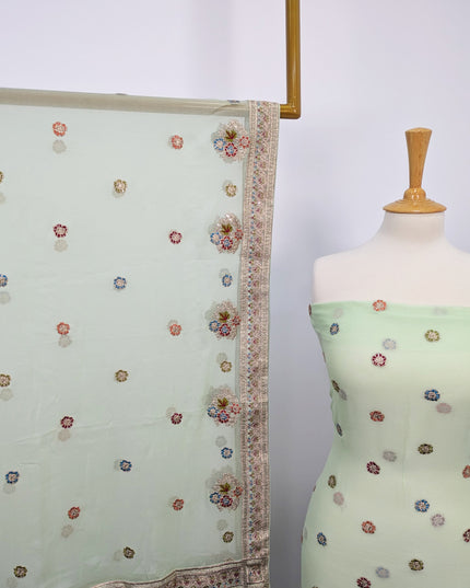 Fancy Embroidered Chiffon With Multi Color Tilla Border Work