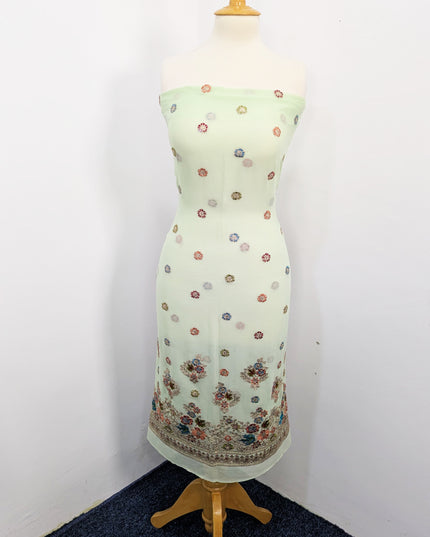 Fancy Embroidered Chiffon With Multi Color Tilla Border Work